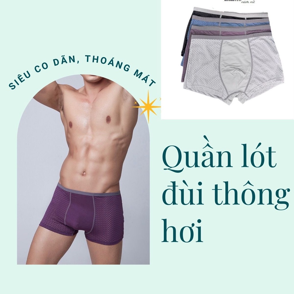 Quần lót nam thông hơi thoáng mát dạng lưới, quần boxer kháng khuẩn co dãn 4 chiều chất vải cotton Hộp 4 cái Angola