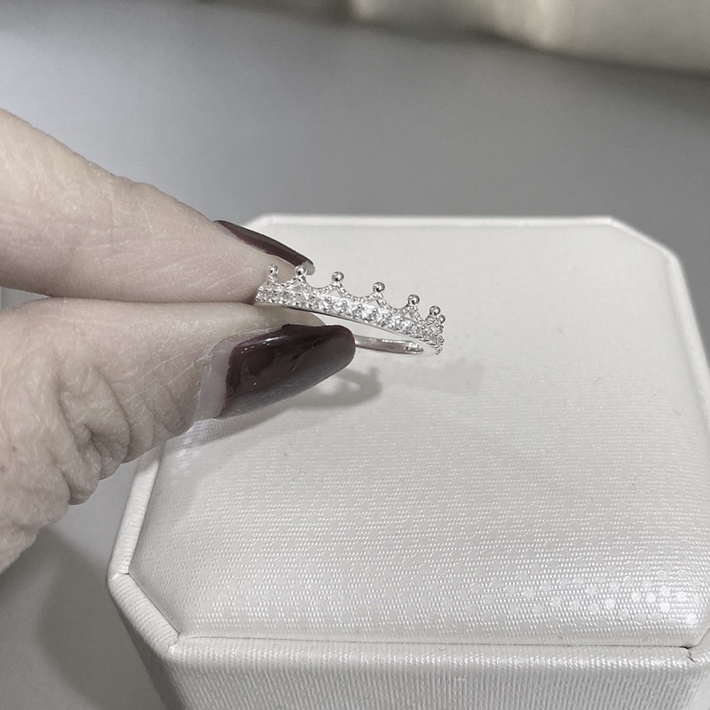 Nhẫn bạc nữ vương miện đính đá, Nhẫn Crown lấp lánh bạc 925 DUYSON SILVER [NKX18]