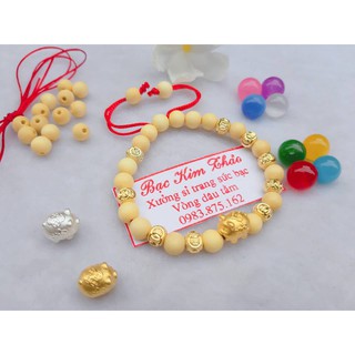 Vòng dâu tằm giáp heo tròn bạc ta xi màu + bi kim tiền xi màu chỉ dù