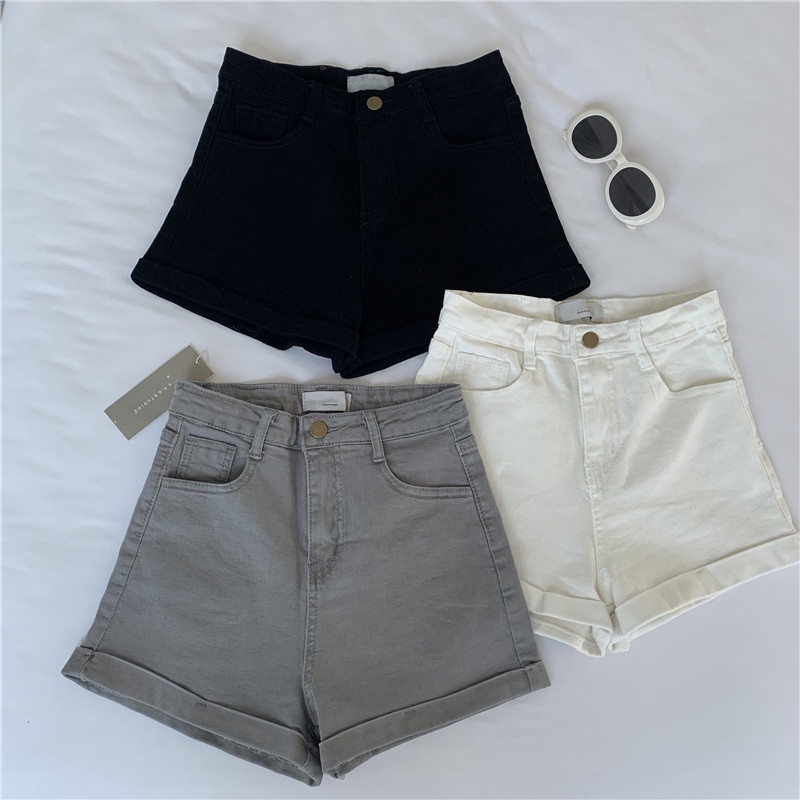 DUNEA Quần short denim lưng cao ống rộng thời trang cá tính cho nữ