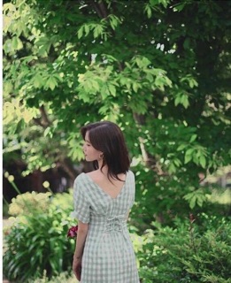 Đầm caro xanh đan dây lưng (kèm hình thật)