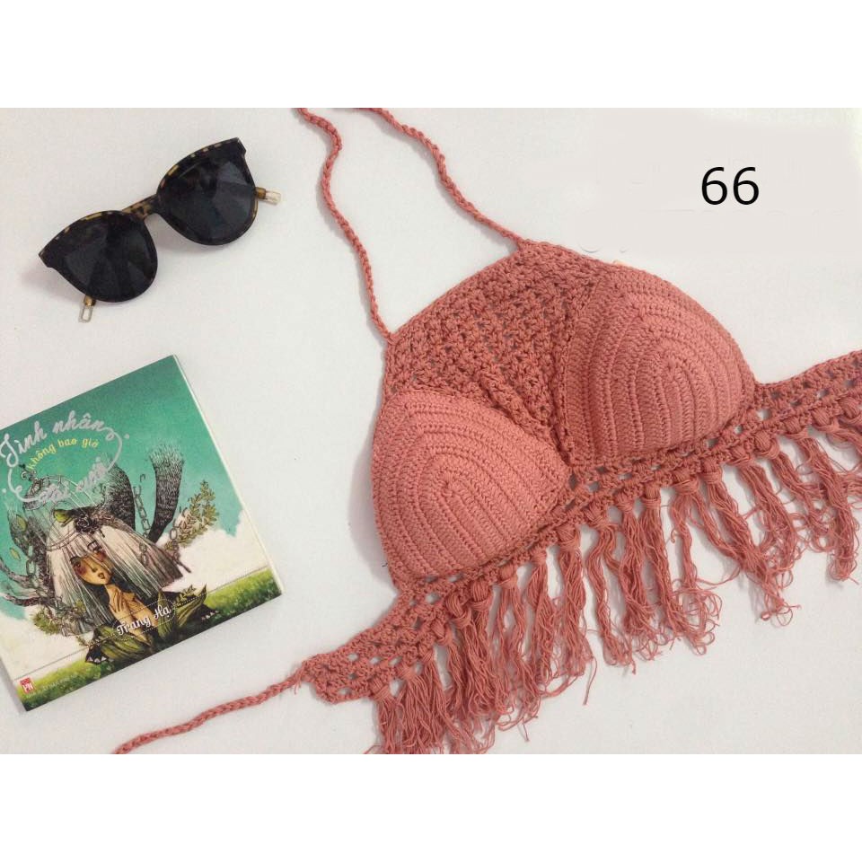 Áo len móc đi biển hồng đất che ngực đẹp- 9 mẫu lựa chọn