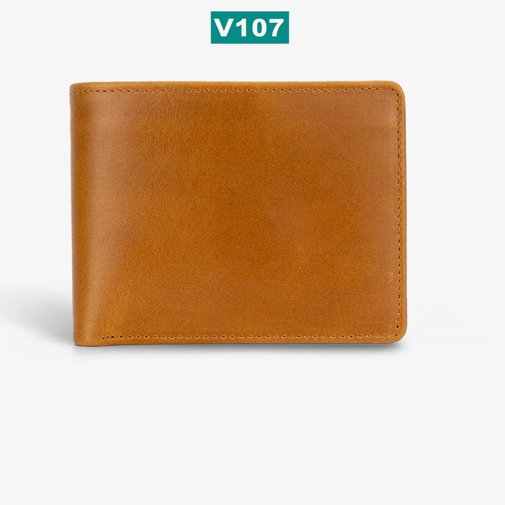 Ví nam da bò Pullup V107 cao cấp-bóp nam màu vàng bò, da thật full hộp làm quà tặng, thương hiệu Bụi leather-BH 24 tháng