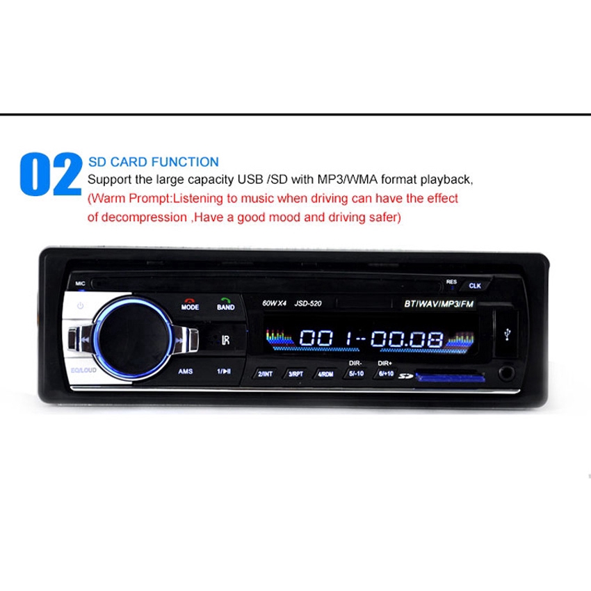 Máy phát MP3/ FM/ USB/ SD/ AUX-IN bluetooth JSD520 24V âm thanh nổi dành cho xe hơi