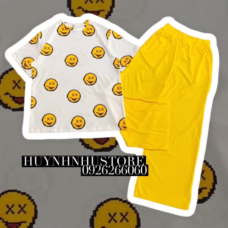 SET QUẦN ỐNG SUÔNG PHỐI ÁO THUN MẶT CƯỜI SIÊU HOT ( kèm hình thật)