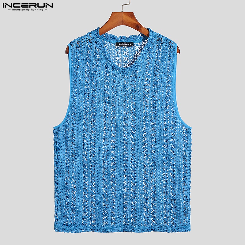 Áo ba lỗ INCERUN màu trơn trong suốt thời trang mùa hè cho nam