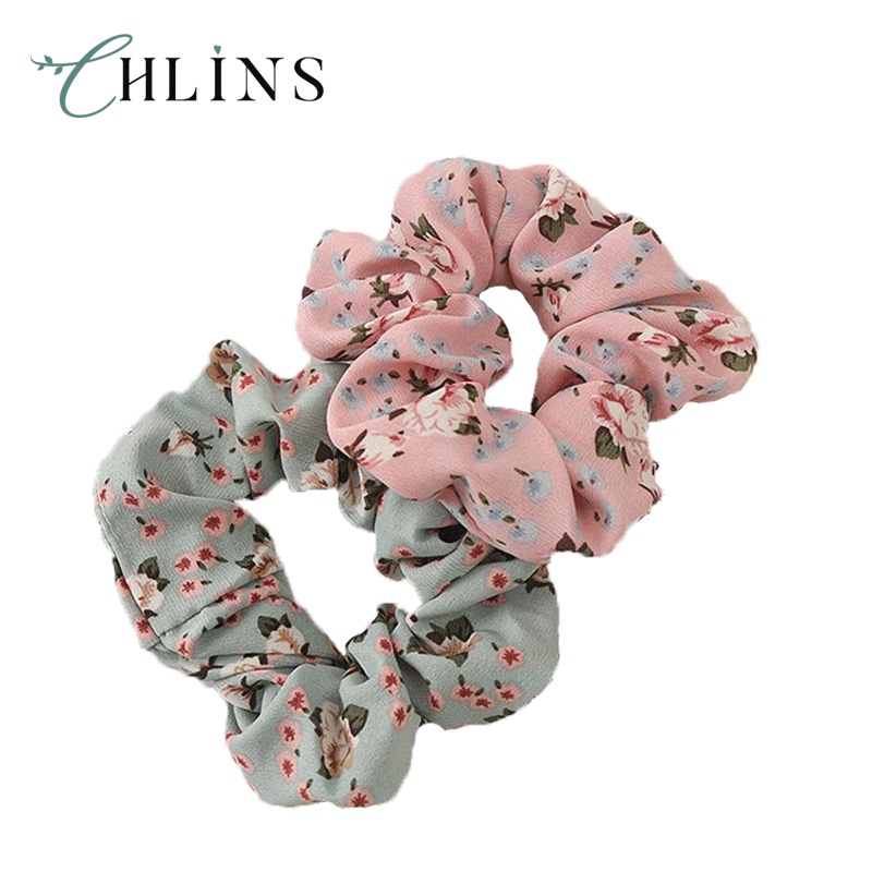 Dây Cột Tóc Vải Satin CHLINS In Họa Tiết Đơn Giản Phong Cách Hàn Quốc
