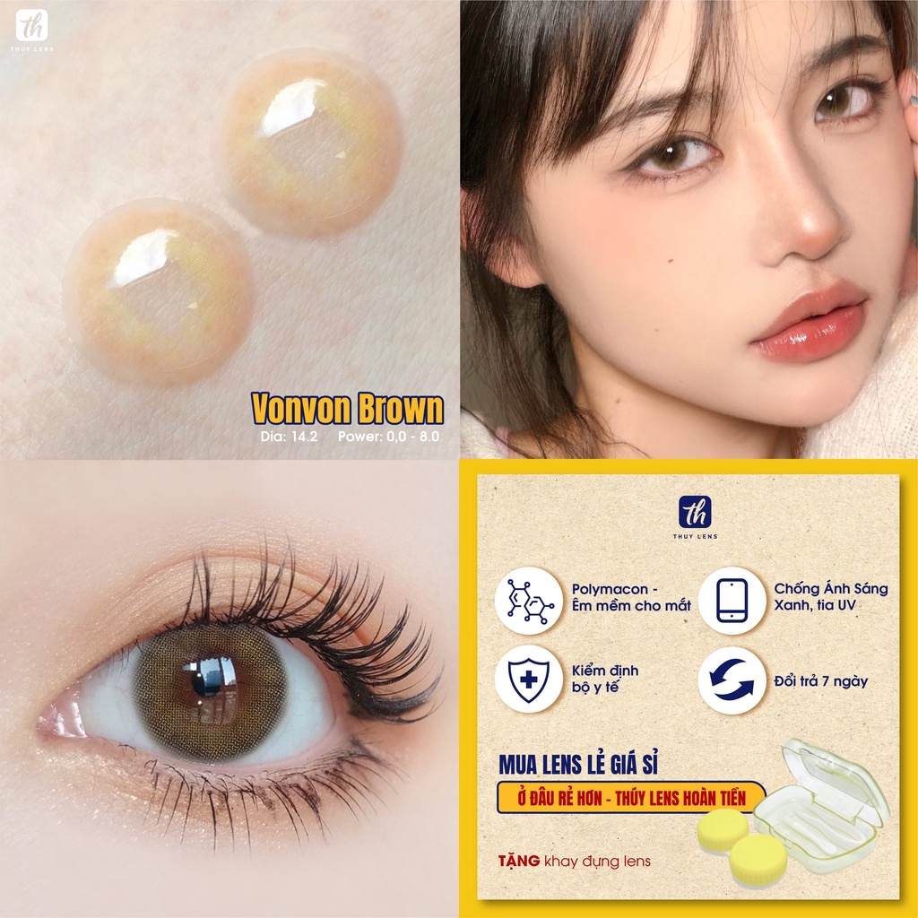 Kính Áp Tròng Cận Nâu Hàn Quốc Von Von Brown - Lens Cận Thúy Lens 14.0 mm