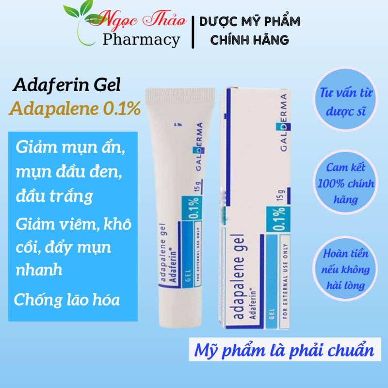 Adapalene gel 0.1%, Adaferin Giảm Mụn Ẩn, Mụn Đầu Đen 15g