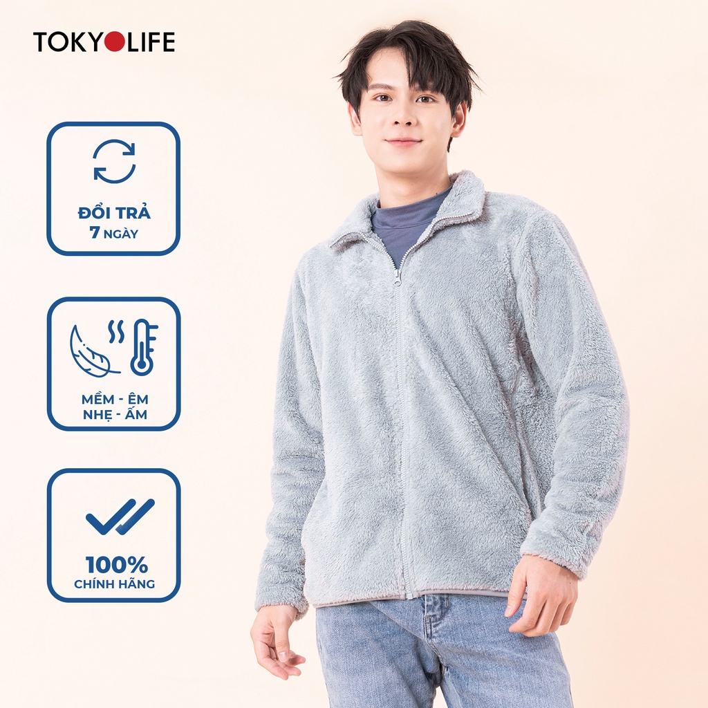 Áo khoác lông cừu nam nhân tạo cổ cao dài tay mềm mịn, giữ ấm TOKYOLIFE L2/I7FLJ501L và L1/I7FLJ501L