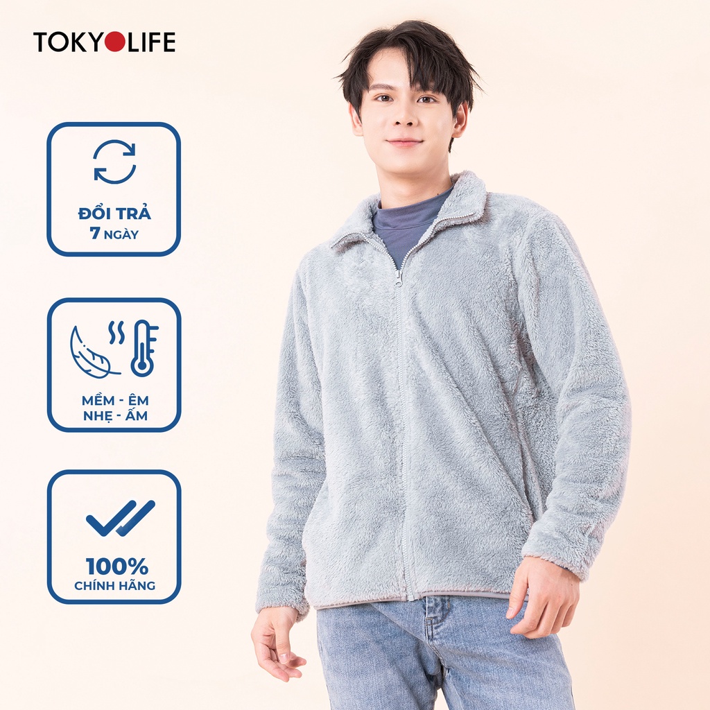 [KHÔNG MŨ] Áo khoác lông cừu nam nhân tạo cổ cao dài tay mềm mịn, giữ ấm TOKYOLIFE L2/I7FLJ501L và L1/I7FLJ501L