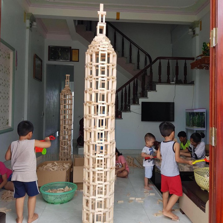 Sét 100 Thanh rút gỗ xếp hình, domino - kích thước 7.5*2.5*1.5cm