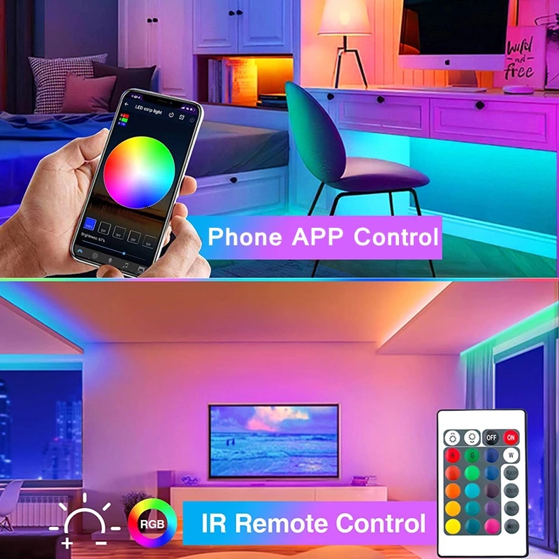 Dây đèn led 5m RGB 16 triệu màu TikTok IP65 điều khiển qua Điện thoại xài APP - NHÁY THEO NHẠC - HẸN GIỜ TẮT/MỞ