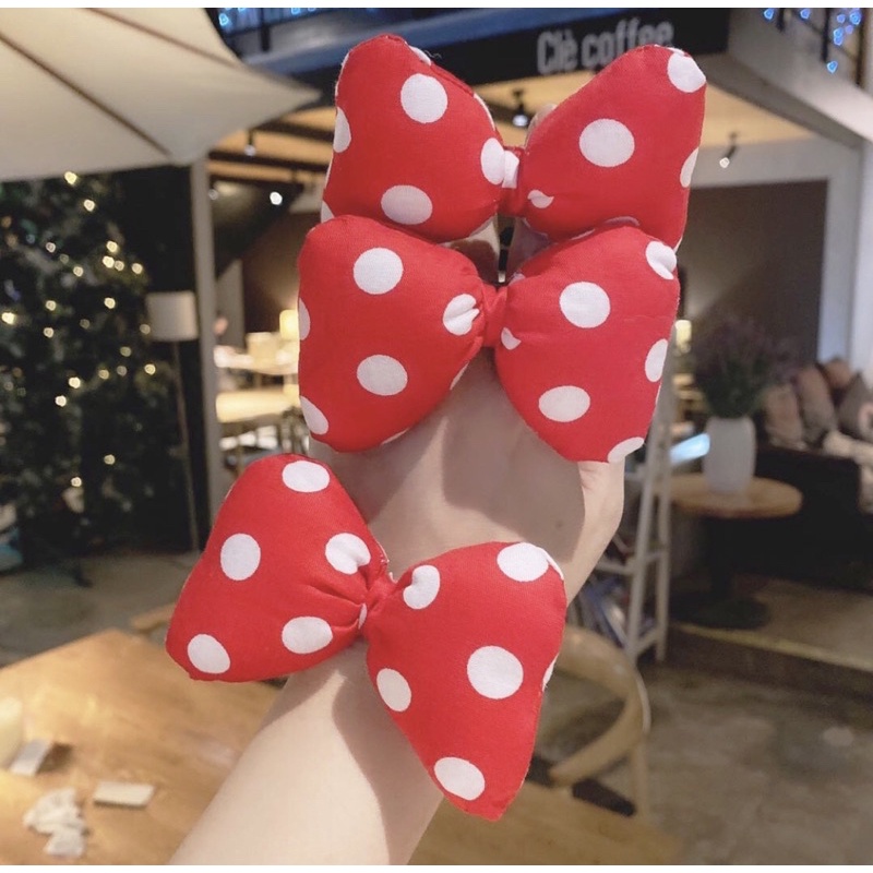 CỘT TÓC NOEL NƠ ĐỎ CHẤM BI MICKEY, PHỒNG, dễ thương cho bé giáng sinh, Tết