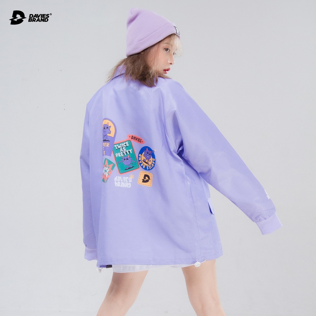 Áo khoác dù nữ form rộng màu tím DAVIES - Devil Sticker Jacket.