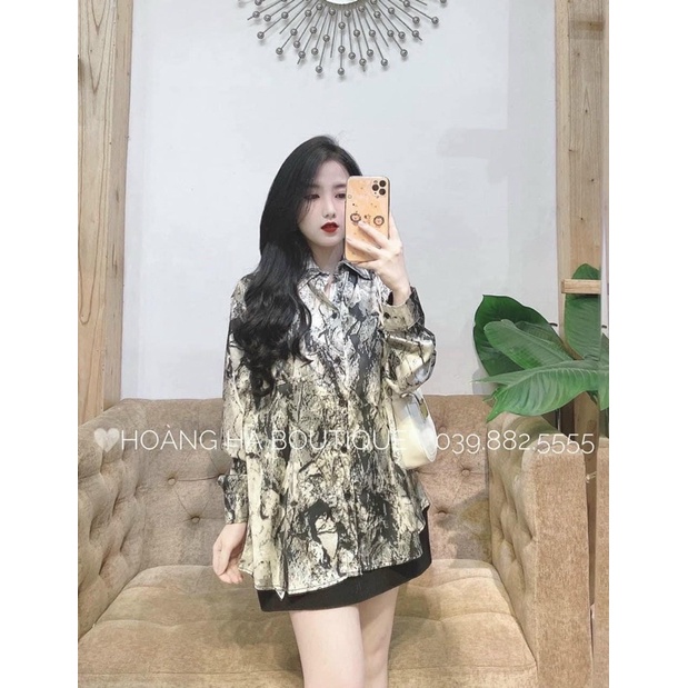 Áo sơ mi loang vân đá lụa mềm sang chảnh