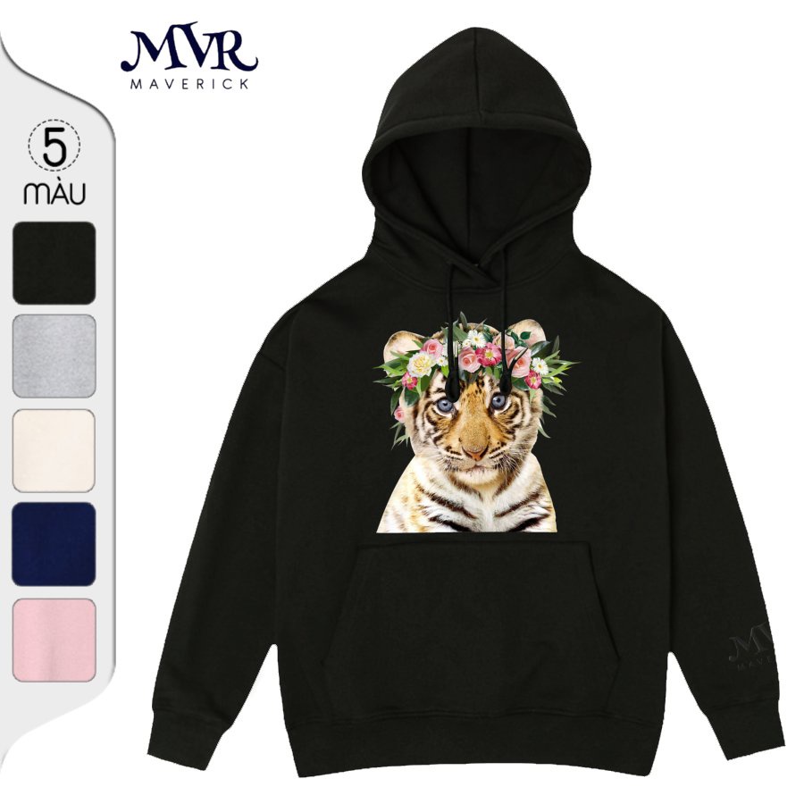 Áo Hoodie Tròng Đầu Giữ Ấm Hình Cọp Con Baby Tiger With Flowers Unisex Nam Nữ Đủ Size BB1334