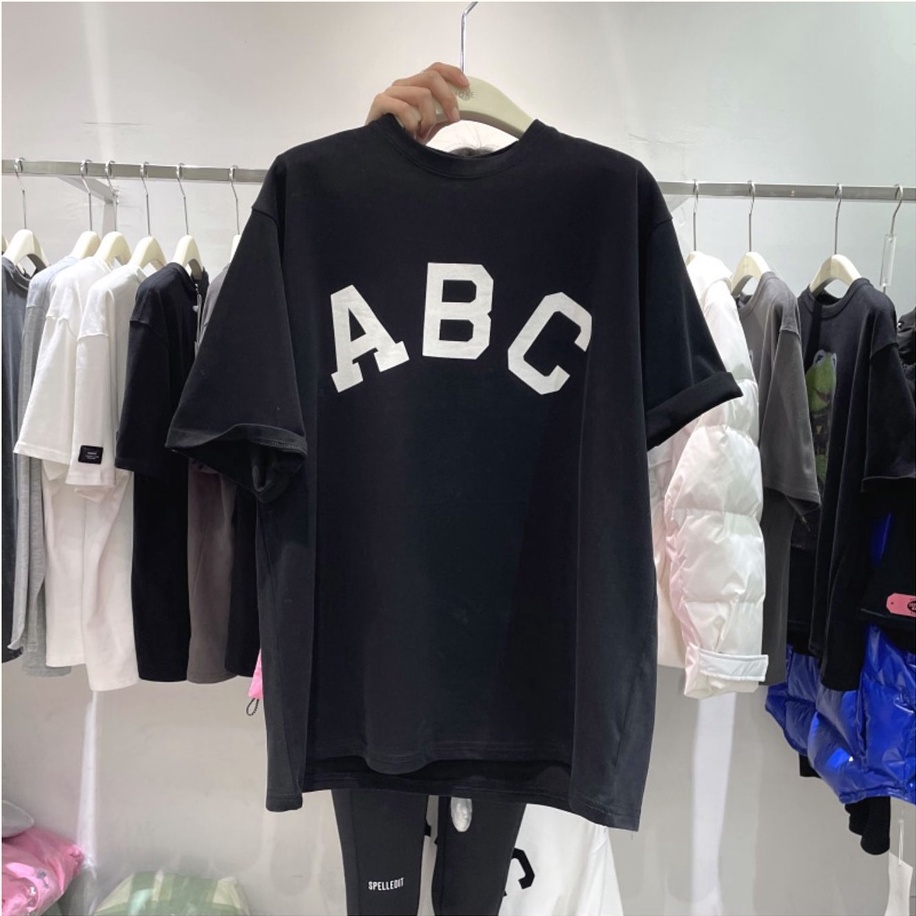 Áo Thun Tay Lỡ Unisex ABC Form Rộng,Áo Phông Cộc Tay Nam Nữ Thoáng Mát