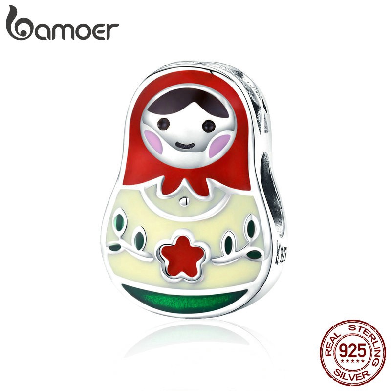 Phụ Kiện Hạt Trang Sức Bamoer Bạc S925 Tráng Men Hình Búp Bê Nga Matryoshka Đáng Yêu