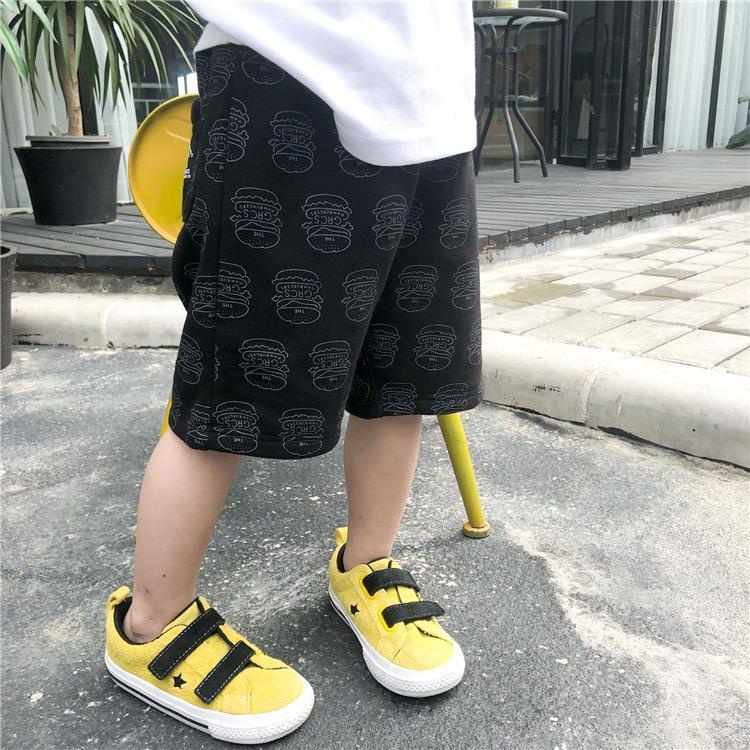 Quần Short Cotton Mỏng Năm Tấc Màu Đen In Họa Tiết Phong Cách Hàn Quốc Nhật Bản Thời Trang Mùa Hè Cho Bé Trai / Gái