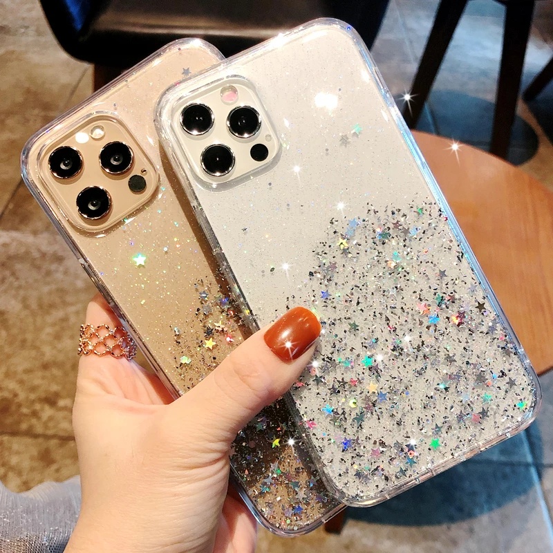 Ốp Điện Thoại Dẻo Trong Suốt Đính Sequin Lấp Lánh Sang Trọng Cho iPhone 11 12 13 14 Pro Max XR XS 7 8 Plus