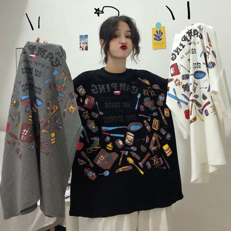 SUXI Áo Thun Nữ Dáng Rộng In Hình Thời Trang Hàn Quốc