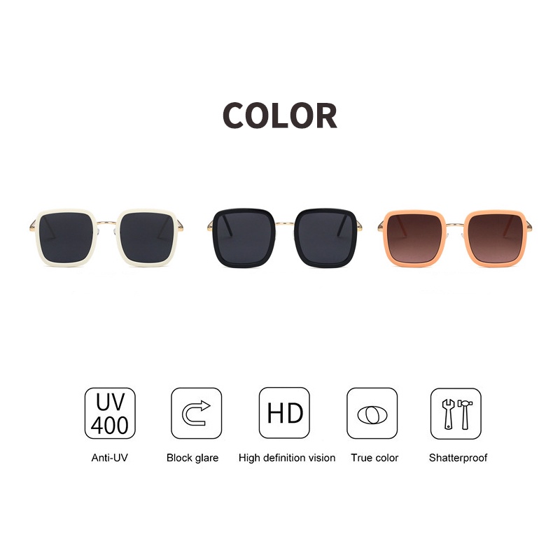 (KIQI-FASHION) COD Kính Mát Chống Tia UV Gọng Vuông Thời Trang Chất Lượng Cao