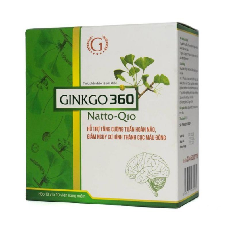 Hoạt huyết dưỡng não Ginkgo 360 Natto-Q10 Hộp 100viên, Bỗ não