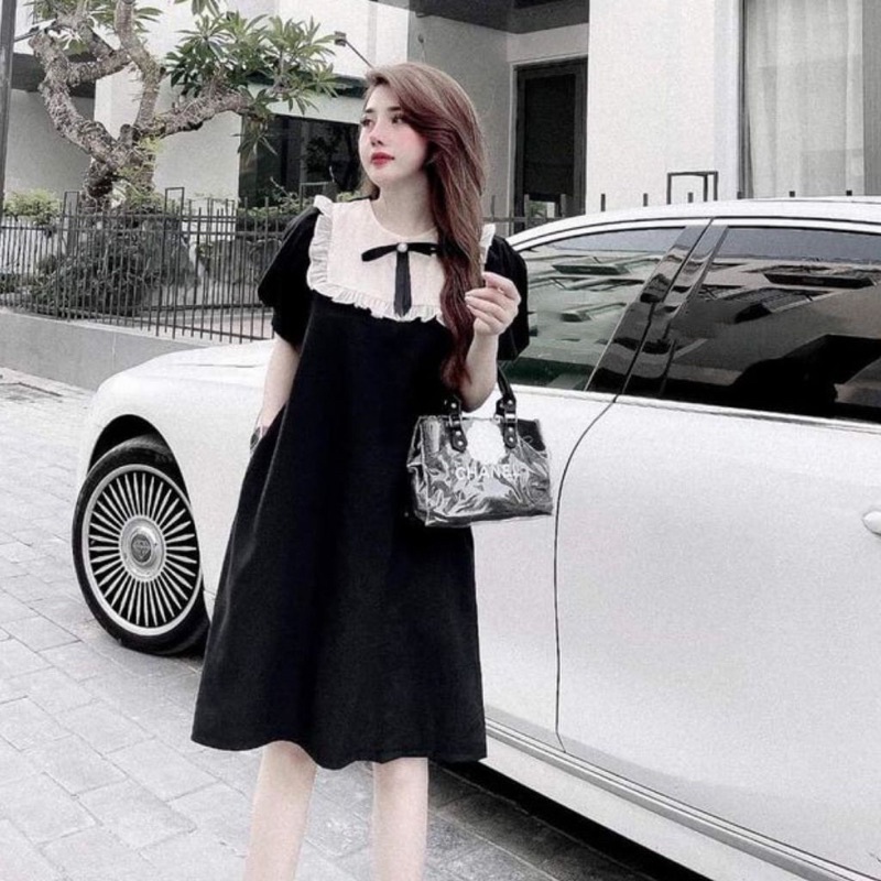 Váy bầu nơ ngực chất lụa thái dáng suông công sở cho mẹ bầu và không bầu hè cực mát