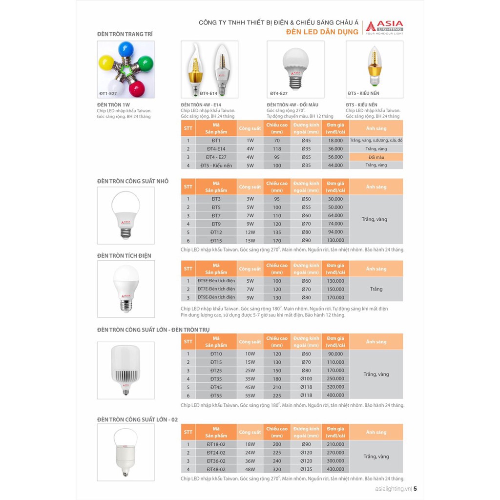 [Bảo Hành 2 Năm] Bóng Đèn Led Asia Lighting Chính Hãng 7w 12w