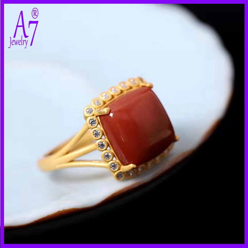 Nhẫn Hở Điều Chỉnh Được Bằng Bạc Sterling A7 S925 Đính Ngọc Bích Trắng Đỏ Cổ Điển Đơn Giản Không Phai Màu Cho Cặp Đôi