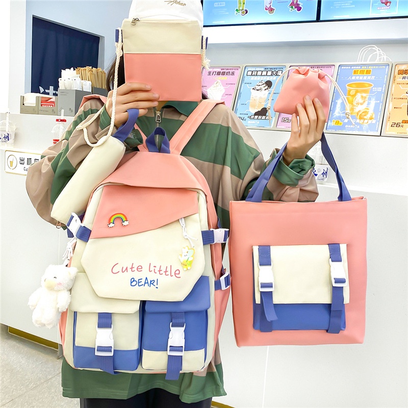 Set balo 4 món, Bao Thời Trang, Balo Chống Thấm Nam Nữ - Combo  4 Món Ulzzang Đi Học Cute Liitle