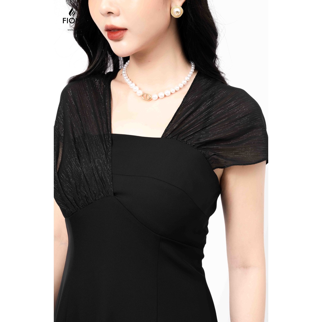 Đầm công sở nữ chất tuytsi dáng xòe phối voan tơ kim tuyến FIONA F451024