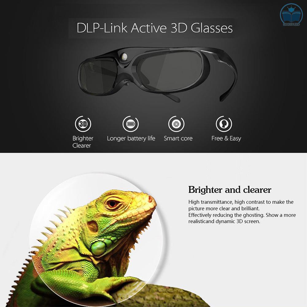 DLP Link 3D Glasses Active Shutter Projector Glasses Rechargeable for All DLP-Link 3D Projectors Compatible with Optoma Acer BenQ ViewSonic Sharp Dell