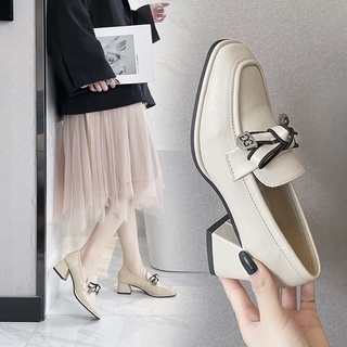 Giày Da Cao Gót 5cm Đế Dày Phối Nơ Phong Cách Anh Quốc Thời Trang Mùa Xuân 2021 Cho Nữ