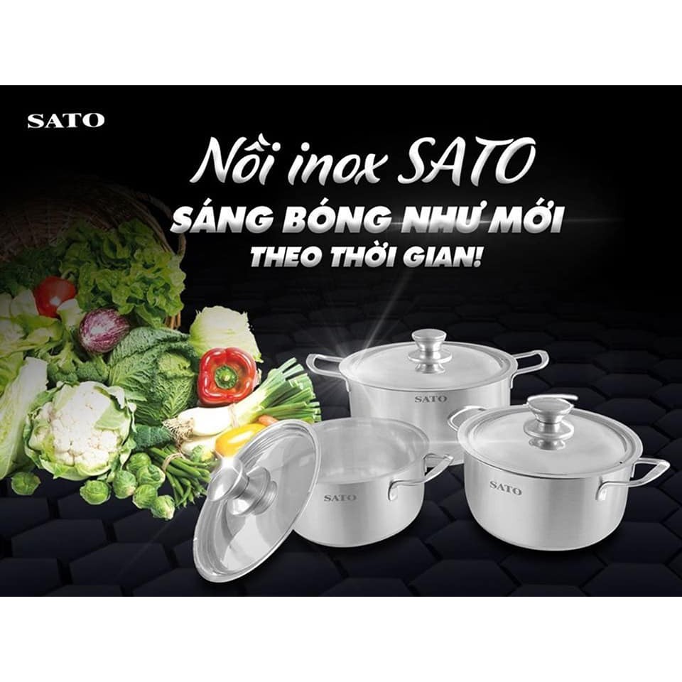 [ Mua Bộ Nồi Tặng Bếp Từ ] Bộ nồi inox 3 đáy chính hãng SATO. Bảo hành 12 tháng