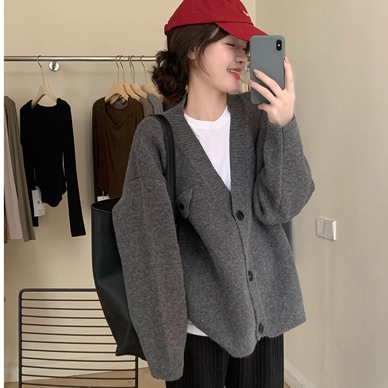 Áo khoác cardigan ZHELIHANGFEI dệt kim tay dài cổ chữ V phong cách học đường thời trang cho nữ