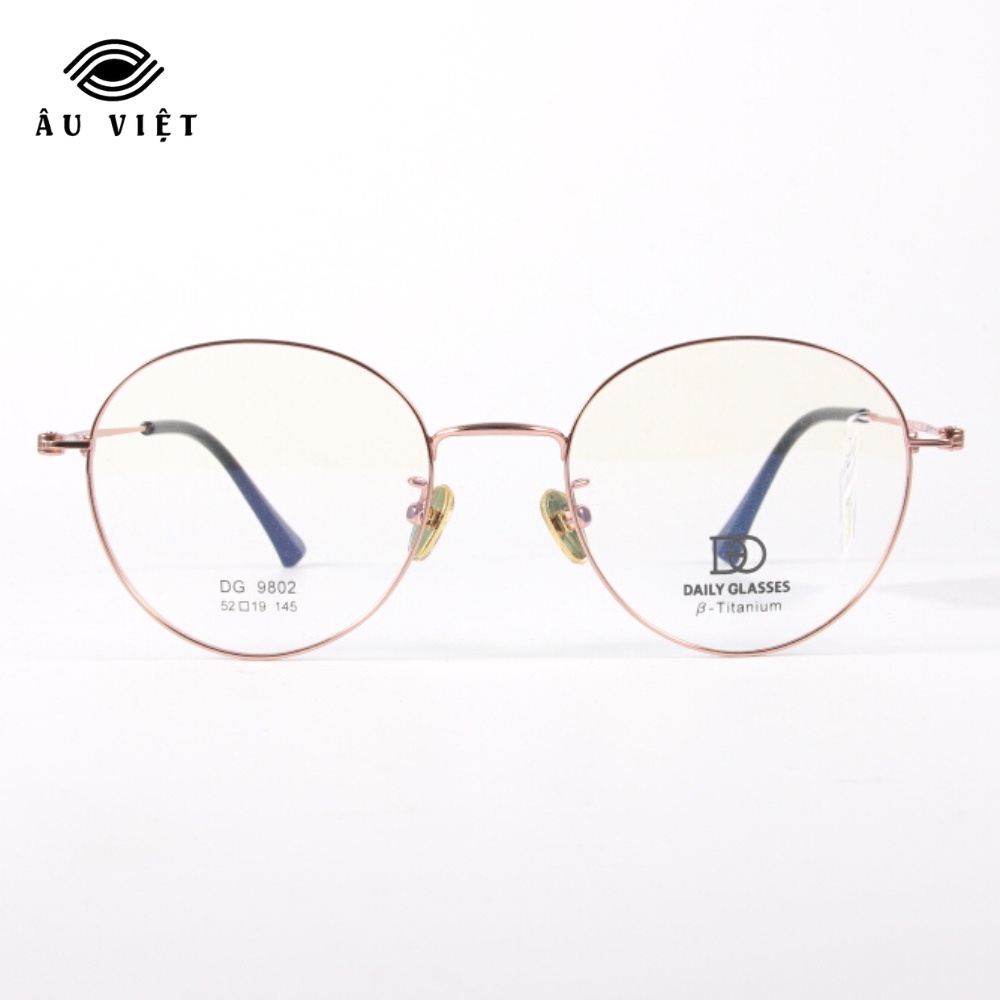 Gọng kính nam nữ kim loại titanium dáng tròn Daily Glasses DGA-9802 màu vàng hồng Full box