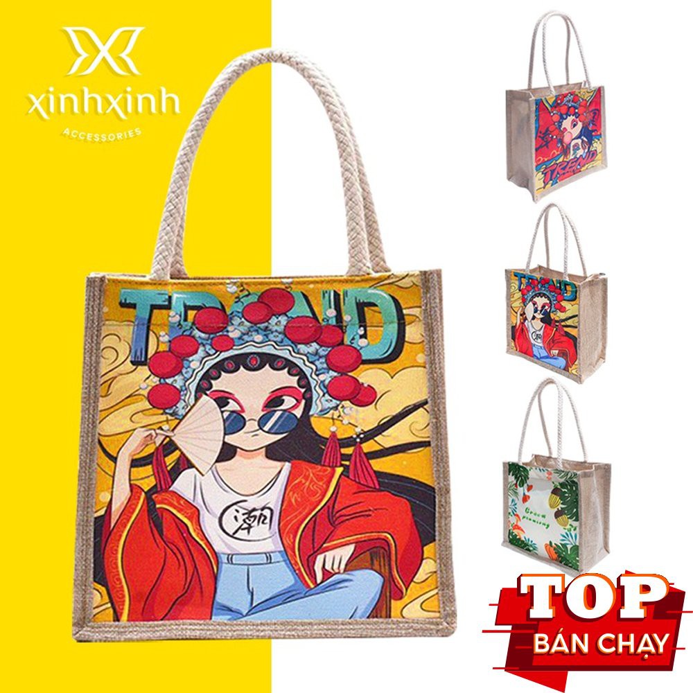 Túi tote cói đi biển mini XinhXinh Accessories phong cách Hàn Hottrend Hè 2021, túi vải thời trang