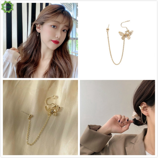 Khuyên tai dạng dây hình bướm rỗng mạ vàng thời trang Hàn Quốc
