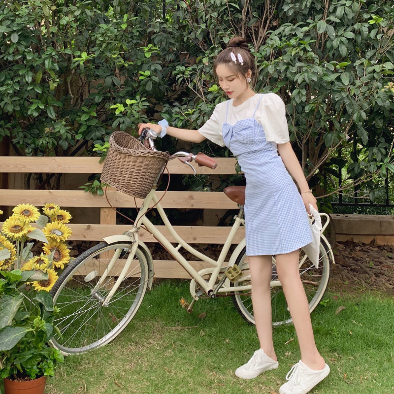 Váy suông kiểu phối dây nhẹ nhàng phong cách nữ sinh phiên bản Hàn Quốc ôm dáng thời trang mùa hè dành cho nữ | BigBuy360 - bigbuy360.vn