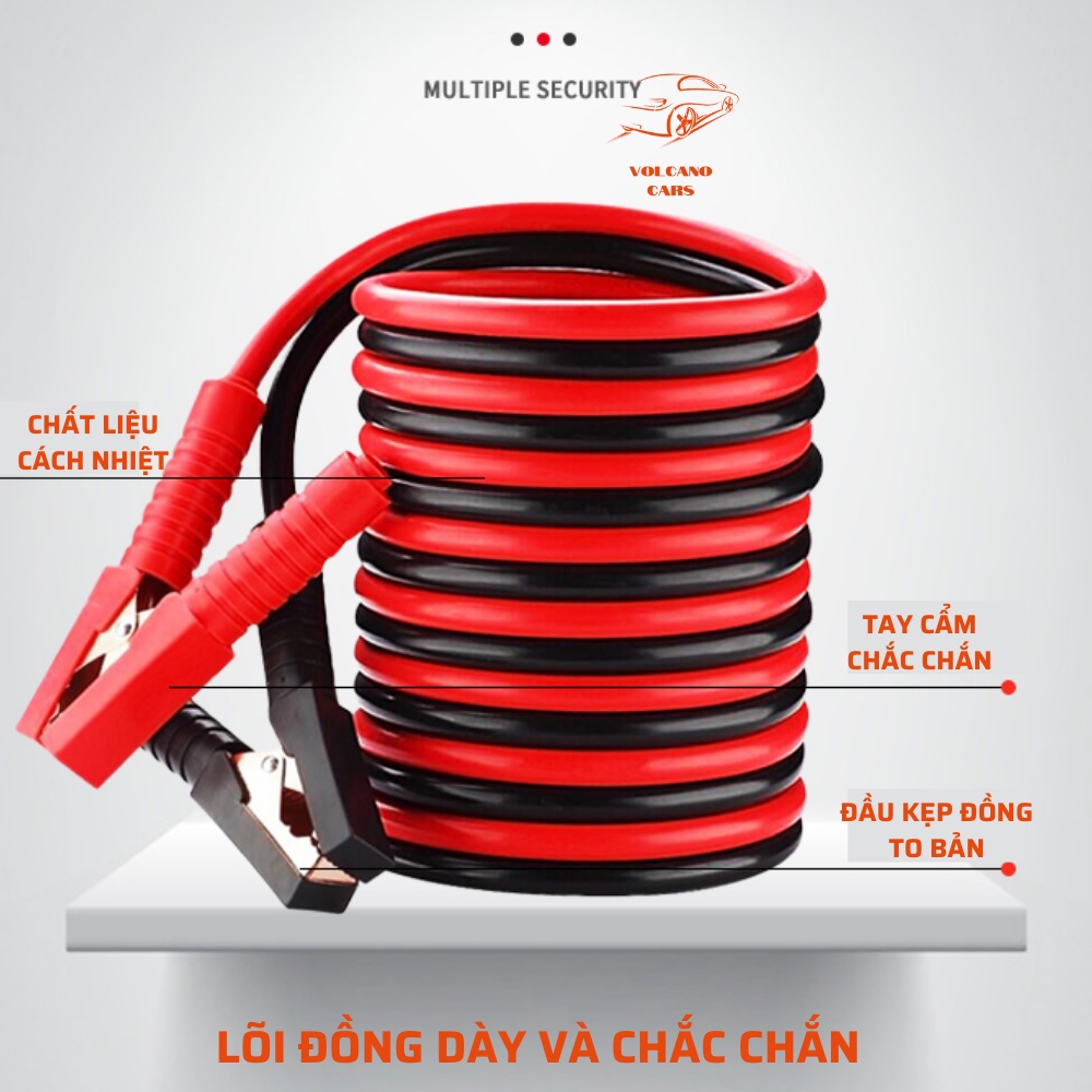 Dây câu bình Ắc Quy ô tô lõi đồng điện trở 1000A/2000A dùng kích điện bình ắc quy cứu hộ xe hơi loại 2.5M, 4M