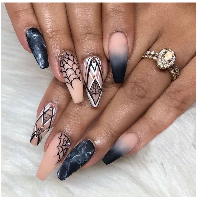 Bộ 24 Móng Tay Giả Bằng Acrylic Phong Cách Gothic Hóa Trang Halloween