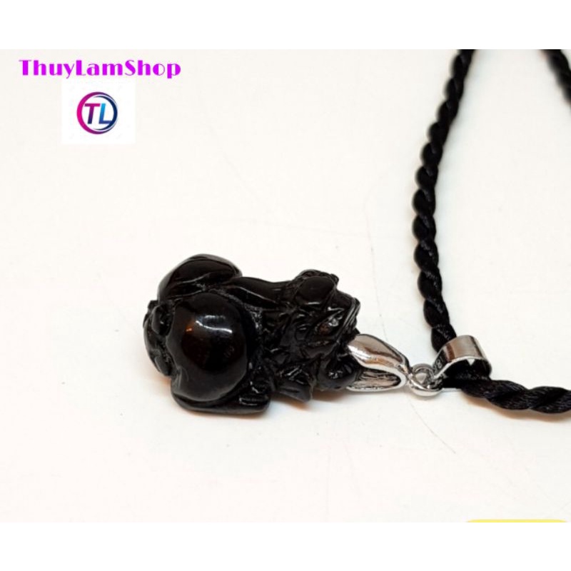 Vòng cổ tỳ hưu đá TA màu đen chế tác thủ công thanh tẩy năng lượng xấu kích hoạt cung tài lộc