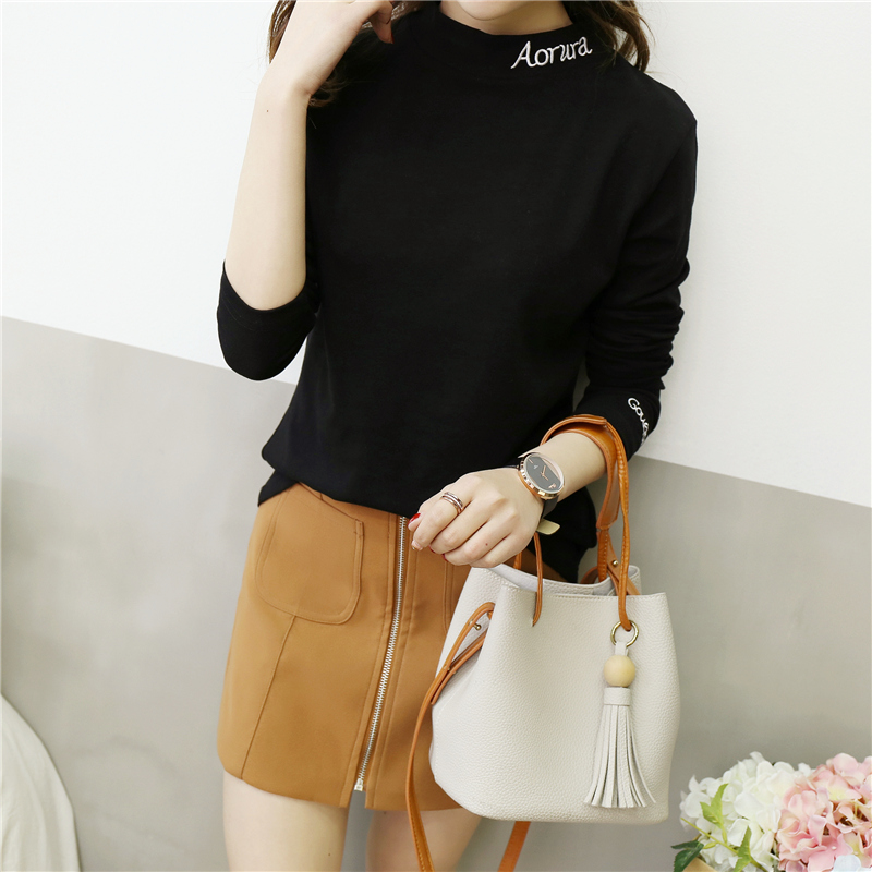 Korean styles 2021 fashion clothes Baju Tshirt Women long sleeve round neck blouse