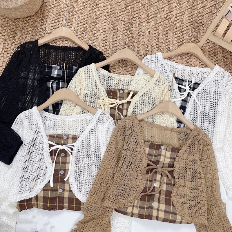 SET ÁO CADIGAN LƯỚI MIX ÁO 2S KẺ CARO siêu xinh