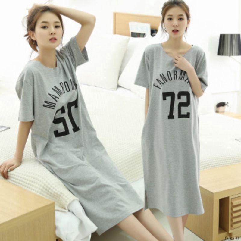 Đầm ngủ vải lụa hoạ tiết chấm bi in thiết kế dáng rộng thoải mái