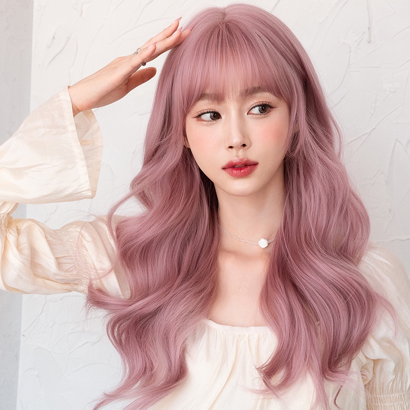 Bộ Tóc Giả Xoăn Dài Màu Hồng Phong Cách Lolita C-0338 Ốp