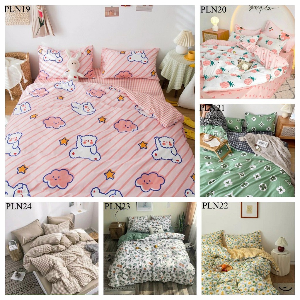 Trọn Bộ 4 Món Chăn, Mền Ga Gối Cotton Poly Nhập Mẫu DÂU CUTE Cho Bé Yêu (đủ kích thước)