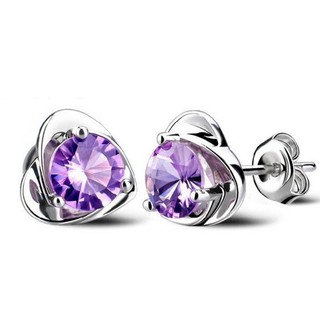 Khuyên Tai Bạc 925 Mặt Đá Tím Duyên Dáng!